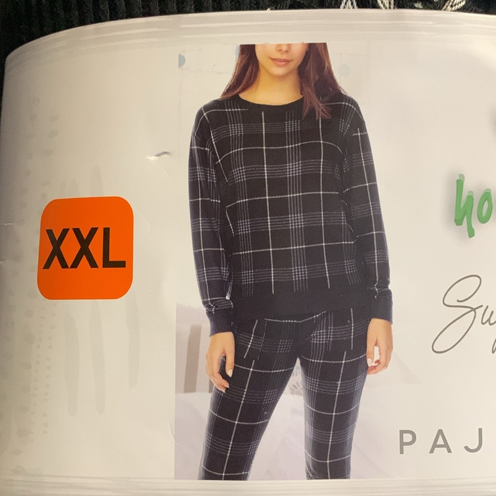 XXL Honeydew Super Soft 2PC Pajama Set - Black Plaid - Picture 2 of 3